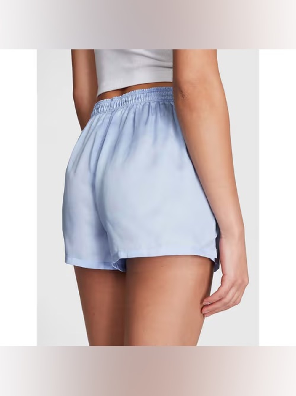 PINK Victoria's Secret Tencel Boxy Pajama Shorts - Light Blue Satin Boxer Shorts - Picture 2 of 9